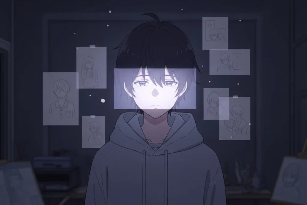 Mysterious anime artist calm mood scene