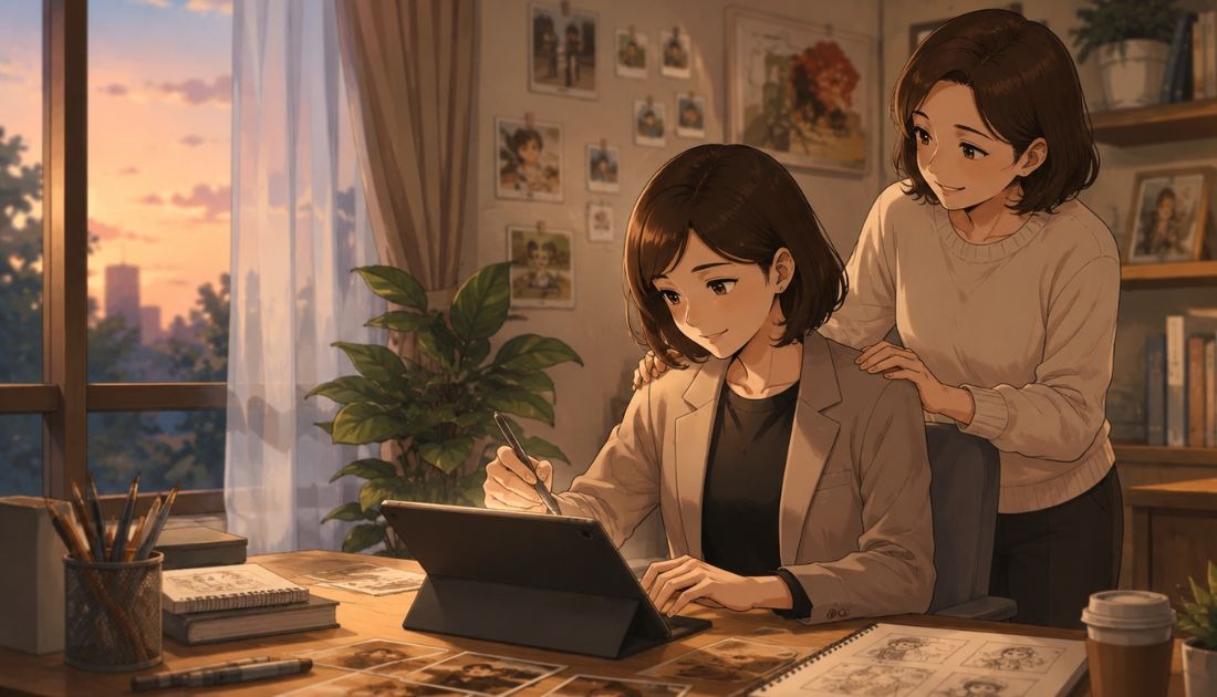 Pepper0 Art digital illustration style with emotional family storytelling and anime inspired artwork