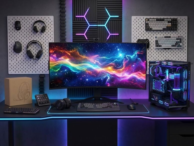 Gaming PC and monitor setup showing balanced performance resolution refresh rate and compatibility.