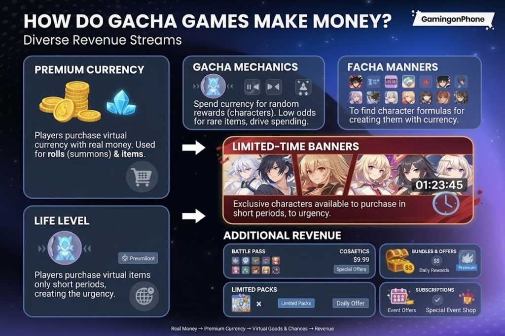 Gacha game monetization and premium currency.