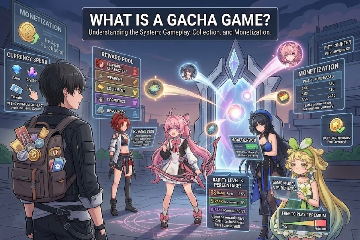 Gacha games with characters and random rewards.