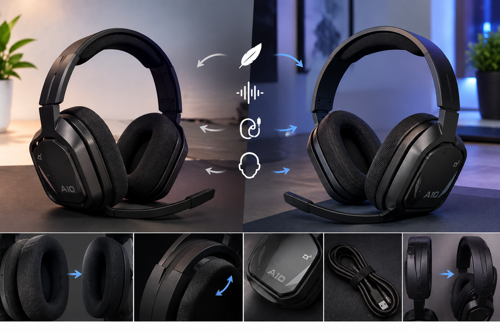 a10 gaming headset side by side comparison review with white gaming headset showing durability microphone sound and price icons