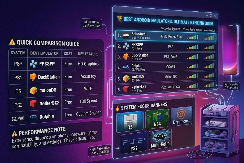 Best emulators for Android for retro gaming and classic console games.