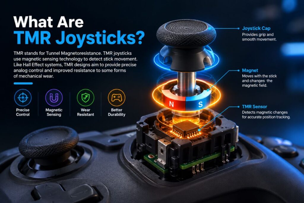 TMR joystick showing magnetic sensing technology for precise control.